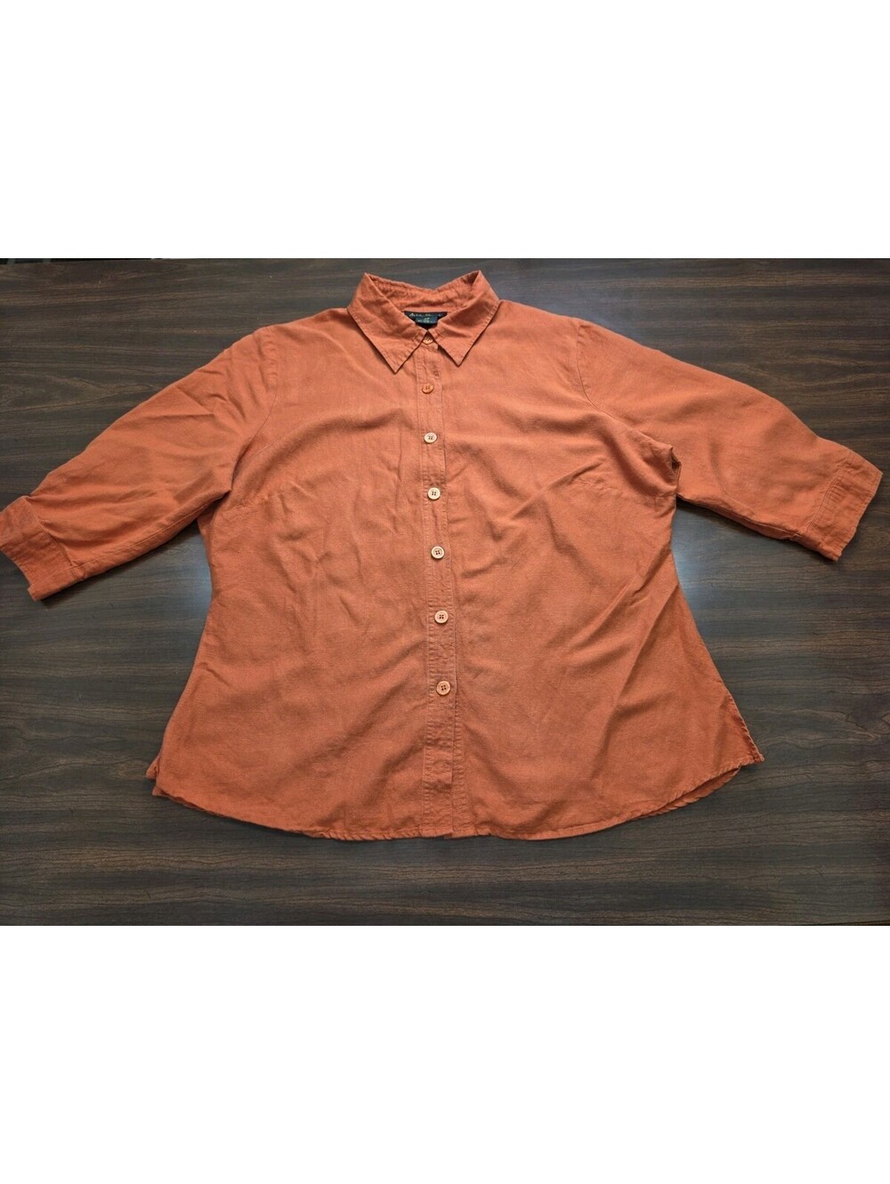 Ashley Stewart Rust Orange Linen Blend 3/4 Sleeve Button Down Shirt Size 16W.